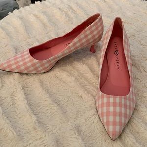 Katy Perry pink and white gingham kitten heels size 10